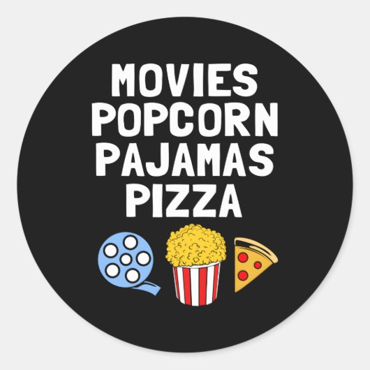 Popcorn verslaafde films Popcorn pyjama pizza Ronde Sticker (Voorkant)