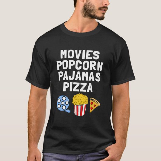 Popcorn Verslaafde Films Popcorn Pyjama's Pizza T-shirt (Voorkant)