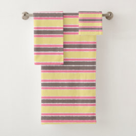 Popcorn Yellow Bubblegum roze koffie bruine strepe Bad Handdoek