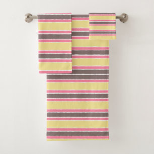 Popcorn Yellow Bubblegum roze koffie bruine strepe Bad Handdoek