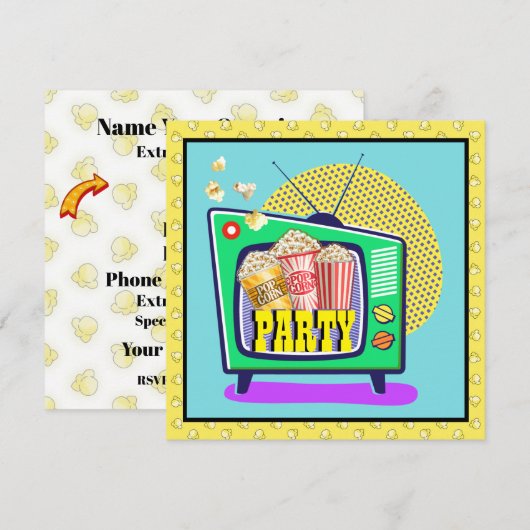 Popcornfeestje / Filmavond / Slaapfeestje, enz.  Kaart (Voorkant / Achterkant)