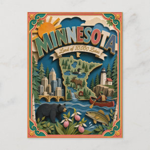 PopCut Minnesota Kleurrijke 3D-papierkunst Briefkaart