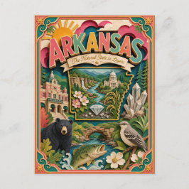 PopCut Staten Arkansas Kleurrijke 3D Papierkunst Briefkaart