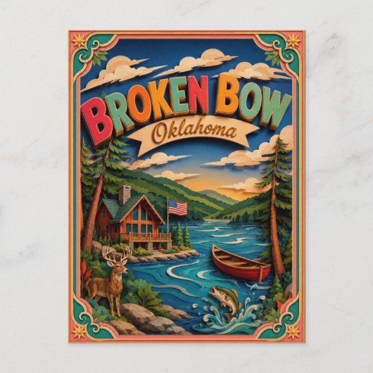 PopCut Staten Broken Bow Oklahoma Papieren Kunst Briefkaart (Voorkant)