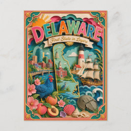 PopCut Staten Delaware Kleurrijke 3D-papierkunst Briefkaart