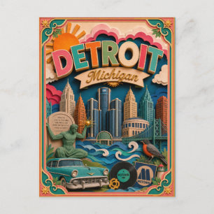 PopCut Staten Detroit Michigan Papieren Kunst Briefkaart