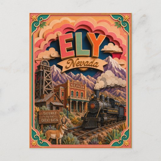 PopCut Staten Ely Nevada Papier Kunst Briefkaart (Voorkant)