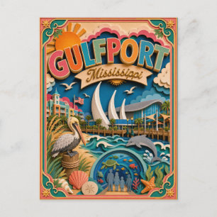 PopCut Staten Gulfport Mississippi Papieren Kunst Briefkaart