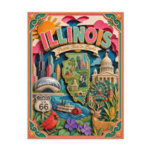 PopCut Staten Illinois Kleurrijke 3D-papierkunst