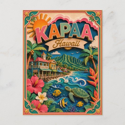 PopCut Staten Kapaa Hawaii Papier Kunst Briefkaart (Voorkant)