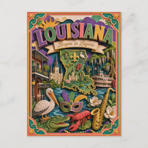 PopCut Staten Louisiana Kleurrijke 3D Papierkunst Briefkaart
