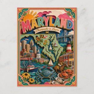 PopCut Staten Maryland Kleurrijke 3D-papierkunst Briefkaart
