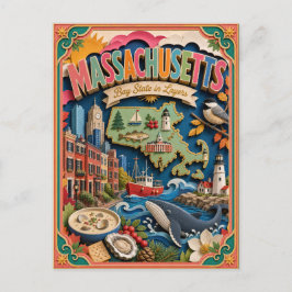 PopCut Staten Massachusetts Kleurrijke 3D Papierku Briefkaart