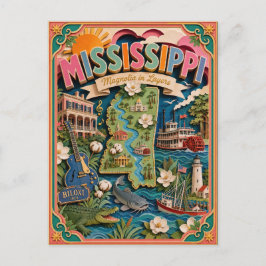 PopCut Staten Mississippi Kleurrijke 3D Papierkuns Briefkaart