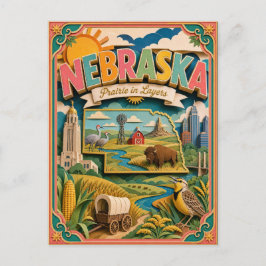 PopCut Staten Nebraska Kleurrijke 3D Papierkunst Briefkaart