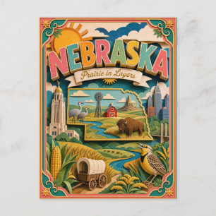 PopCut Staten Nebraska Kleurrijke 3D Papierkunst Briefkaart