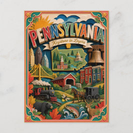 PopCut Staten Pennsylvania Kleurrijke 3D Papierkun Briefkaart