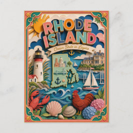 PopCut Staten Rhode Island Kleurrijke 3D-papierkun Briefkaart