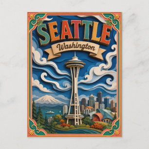 PopCut Staten Seattle Washington Papier Kunst Briefkaart