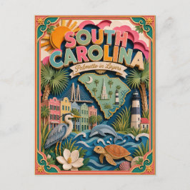 PopCut Staten South Carolina Kleurrijke 3D Papierk Briefkaart
