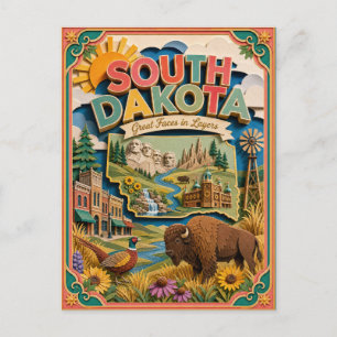 PopCut Staten South Dakota Kleurrijke 3D Papierkun Briefkaart