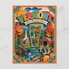 PopCut Staten Vermont Kleurrijke 3D Papierkunst Briefkaart