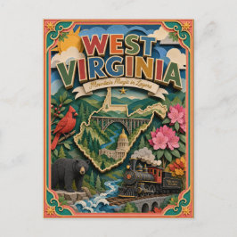 PopCut Staten West Virginia Kleurrijke 3D Papierku Briefkaart