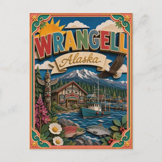 PopCut Staten Wrangell Alaska Papier Kunst Briefkaart (Voorkant)