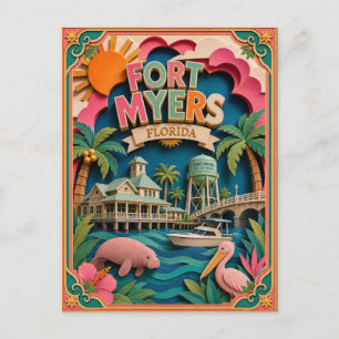 PopCut States Fort Myers Florida Papieren Kunst Briefkaart