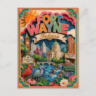 PopCut States Fort Wayne Indiana Papieren Kunst Briefkaart