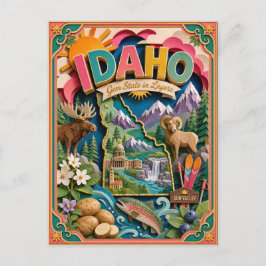 PopCut States Idaho Kleurrijke 3D-papierkunst Briefkaart