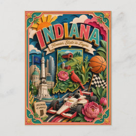 PopCut States Indiana Kleurrijke 3D-papierkunst Briefkaart