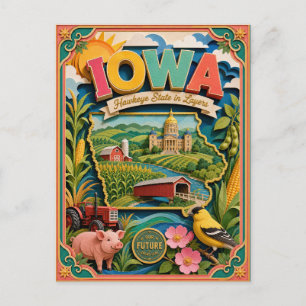 PopCut States Iowa Kleurrijke 3D-papierkunst Briefkaart