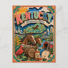 PopCut States Kentucky Kleurrijke 3D Paper Art Briefkaart