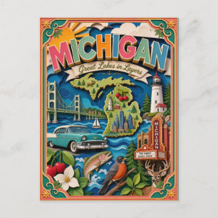 PopCut States Michigan Kleurrijke 3D-papierkunst Briefkaart
