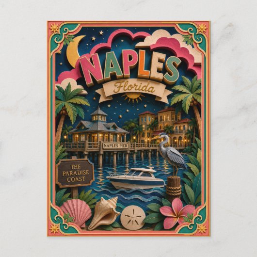 PopCut States Napels Florida Papier Kunst Briefkaart (Voorkant)