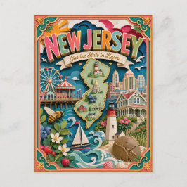 PopCut States New Jersey Kleurrijke 3D-papierkunst Briefkaart