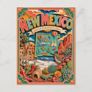 PopCut States New Mexico Kleurrijke 3D-papierkunst Briefkaart