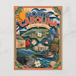 PopCut States North Carolina Kleurrijke 3D-papierk Briefkaart