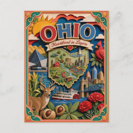PopCut States Ohio Kleurrijke 3D Papierkunst Briefkaart