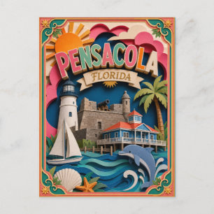 PopCut States Pensacola Florida Papier Kunst Briefkaart