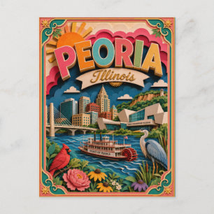 PopCut States Peoria Illinois Papieren Kunst Briefkaart