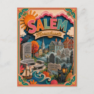 PopCut States Salem Massachusetts Papieren Kunst Briefkaart