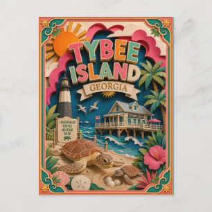 PopCut States Tybee Island Georgia Papieren Kunst Briefkaart