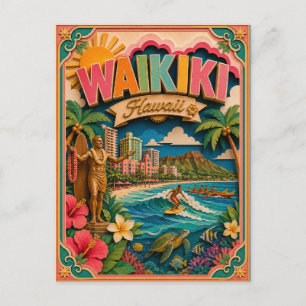 PopCut States Waikiki Hawaï Papieren Kunst Briefkaart