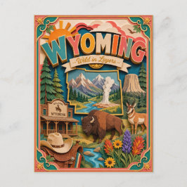 PopCut States Wyoming Kleurrijke 3D-papierkunst Briefkaart