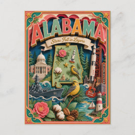 PopCut Toestanden Alabama Kleurrijke 3D Papier Kun Briefkaart