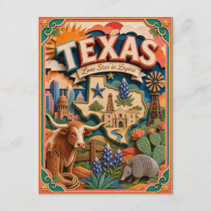 PopCut Toont Texas Kleurrijke 3D Papierkunst Briefkaart