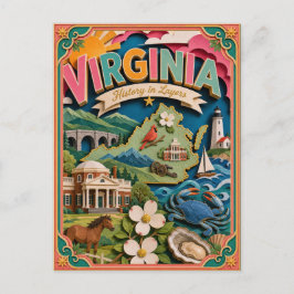 PopCut Toont Virginia Kleurrijke 3D Papierkunst Briefkaart