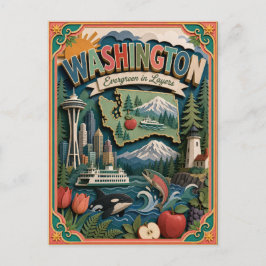PopCut Verenigde Staten Washington Kleurrijke 3D P Briefkaart